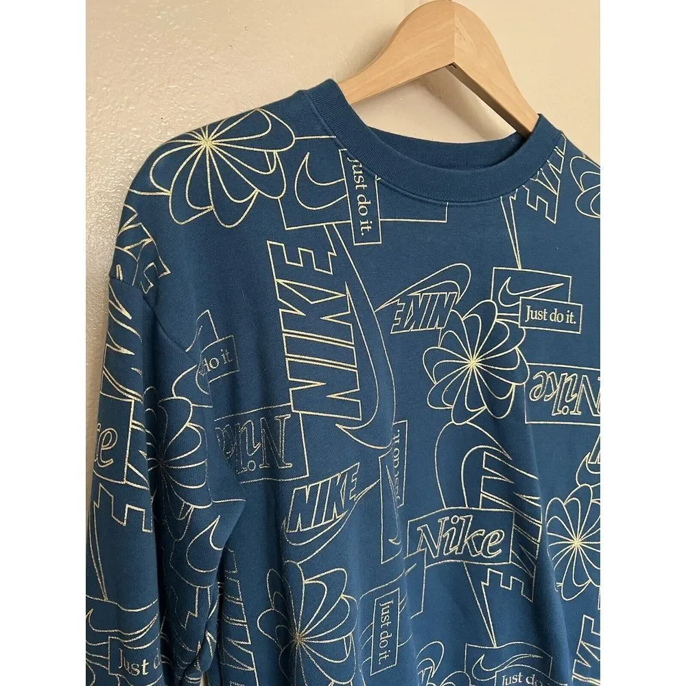 Nike Logo‎ Just Do It Blue/Green and Gold Crewneck Sweatshirt Women's Small GUC